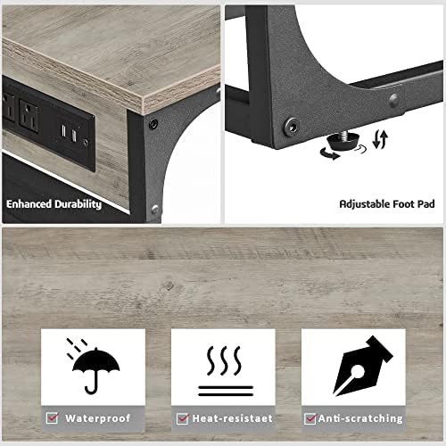 TUTOTAK C Shaped End Table with Charging Station, Side Table for Sofa - Image 7