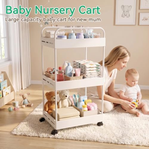 3 Tier Expandable Rolling Storage Cart, Rolling Utility Cart with Wheels - Image 2