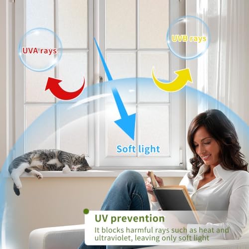 WPCTEV Frosted Glass Window Privacy Film, Static Cling, Pure, 35.4In x 16Ft - Image 2