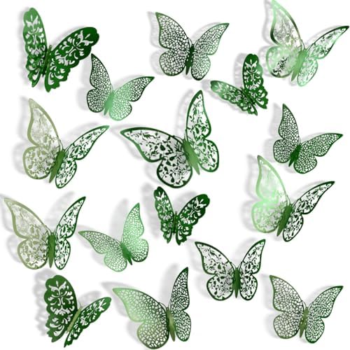 Bememo 72 Pcs 3D Butterfly Wall Decals, 3 Sizes,Light Green | Metallic Hollow Design for Bedroom Living Room, Removable Adhesive Wall Decor, Easy Peel Stick Party Decoration Stickers by Bememo