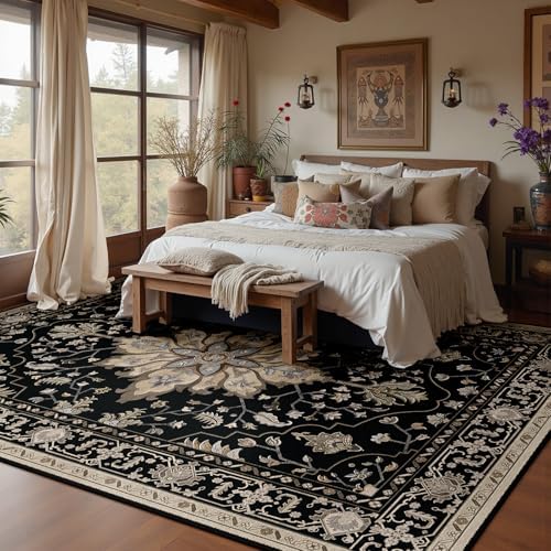 RELEANY Washable Area Rug, 7'x9', Black/Neutral - Image 2