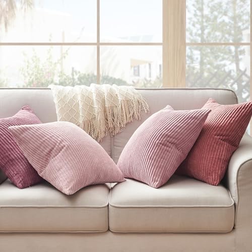 Topfinel Pink Throw Pillows Covers 18x18 Inch Set of 4,Farmhouse Corduroy Decorative Cushion Case,Valentine's Day Pillow Case for Bedroom Couch Sofa Living Room,Spring Home Decor - Image 3
