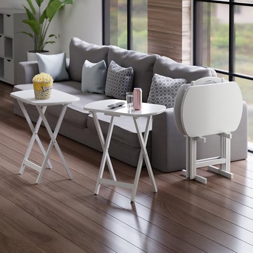 Winsome Corbett Set of 4 Oversized Foldable Snack Tables with Storage Rack, Easy to Store Portable Fold Up Table Set for Kitchen, Living Room TV Dining, Crafts, Puzzles, Work from Home - Image 2