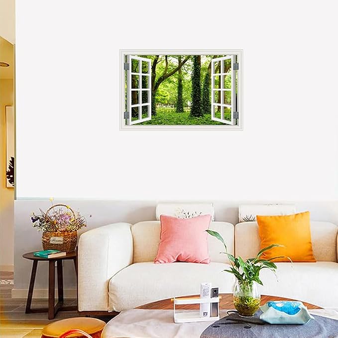 ‌Lmyhome Fake Window Wall Mural Green Grass Forest (16"x24") | Peel and Stick Faux Window Wall Sticker Decal Poster for Bedroom Home Decor - Image 4