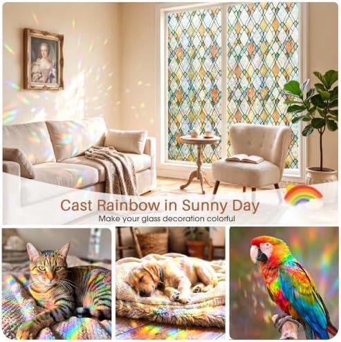Stained Glass Winodw Film, Rainbow Lattice Stickers, 17.5"x118" - Image 2