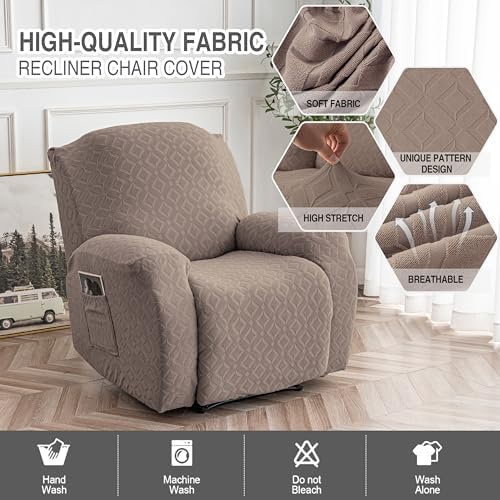Genina Waterproof Recliner Chair Cover,XL-1 Seat Couch Cover,Taupe - Image 2