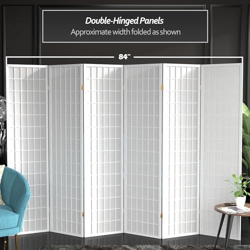 Red Lantern 6 ft. Tall Window Pane Shoji Screen - White - 6 Panels - Image 5