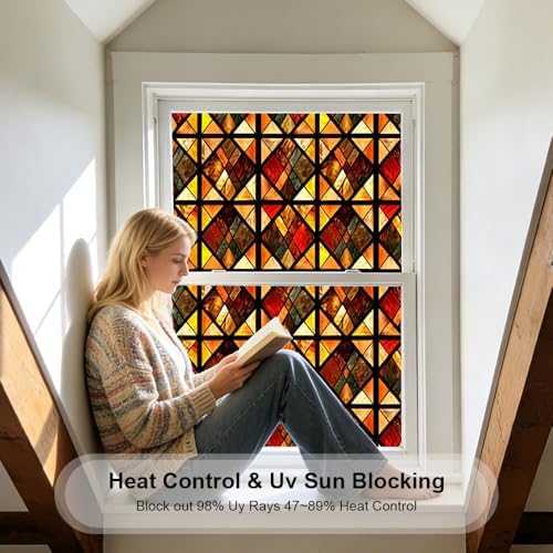 Window UV Protection Rainbow Privacy Film:Non-Adhesive Static Cling Decorative Window Film with Installation Tools,Stained Glass Window Film for Kitchen,Bathroom,and Shower Doors,16.9 x 39.4 inches. - Image 2