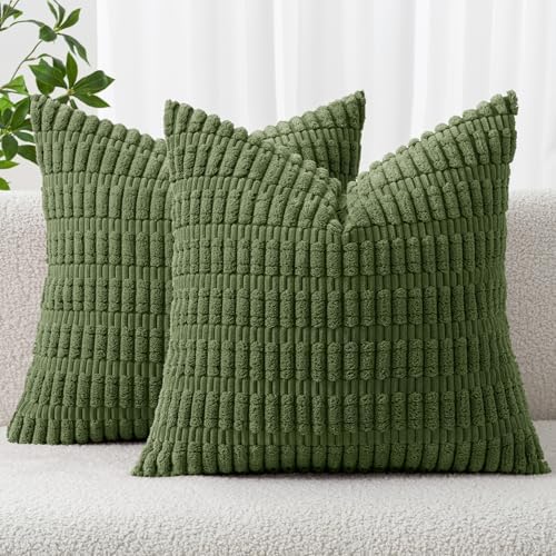 MIULEE Corduroy Decorative Throw Pillow Covers 20x20 Moss Green Pack of 2 by MIULEE
