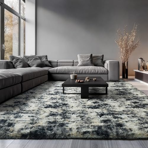 Ophanie 9x12 Black Gold and Grey Area Rugs for Living Room,Large Dark Black Gold Fluffy Shag Fuzzy Plush Soft Carpets,Floor Shaggy Rugs for Bedroom,Carpet for Boys Decor with Over 99 pcs Pile fibers - Image 5