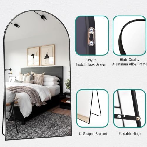 90''x46'' Oversized Full Length Mirrors, Arched Floor Mirror with Stand, Full Body Large Oversized Standing Mirror/Leaning/Hanging Wall Mounted for Living Room, Bedroom, Black - Image 4