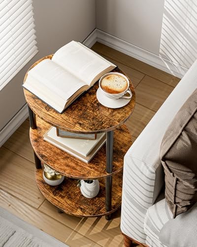Round Small End Table - 3 Tier Oval Accent Table for Small Spaces, Rustic Wood and Metal Couch Side Table, Nightstand for Bedroom or End Table Living Room, Easy to Assemble, Rustic Brown - Image 5