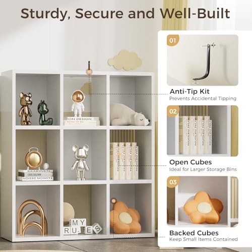 COMHOMA 9 Wood Cube Storage Organizer with Open Back and Removable Back Panels, 11In White Cube Storage Bookshelf, Cubicle Shelf Bookcase for Home Office Bedroom Living Room, Vertical or Horizontal - Image 5
