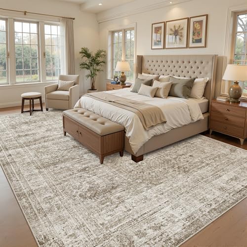 Soalmost 7x10 Area Rug for Living Room Washable Rugs Non-Slip Brown - Image 3