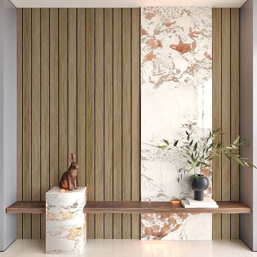 Herringbone Wood Panels for Wall Brown 3D Wall Panels 24"x196" | Self Adhesive Acoustic Wood Slat Paneling Shiplap Peel And Stick Wallpaper Fluted Wooden Contact Paper for Bedroom Cabinet - Image 3