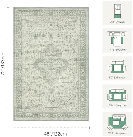 Rugxara 4x6 Vintage Boho Washable Rug for Bedroom(Green) - Image 2