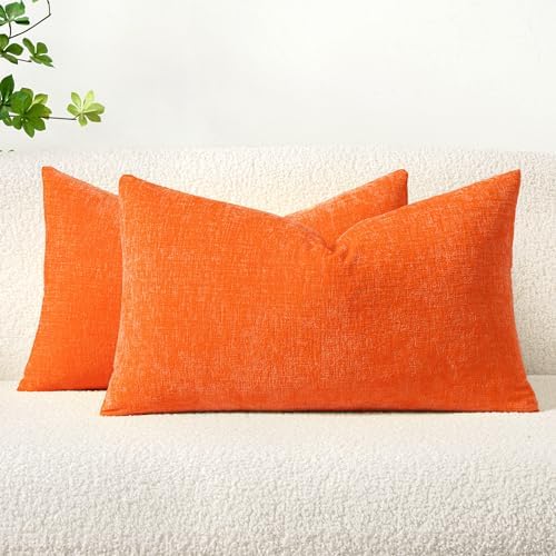 MIULEE Chenille Fall Lumbar Throw Pillow Covers Bright Orange 12x20 by MIULEE