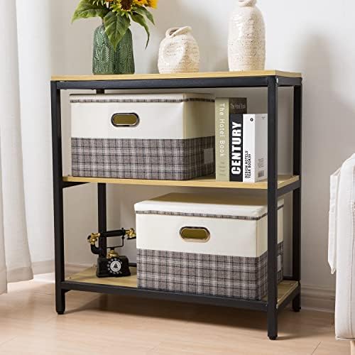 PRANDOM Large Collapsible Storage Bins with Lids [3-Pack] Fabric Foldable Storage Boxes Organizer Containers Baskets Cube with Cover for Home Bedroom Closet Office Gray plaid & Cream(17.7x11.8x11.8) - Image 2