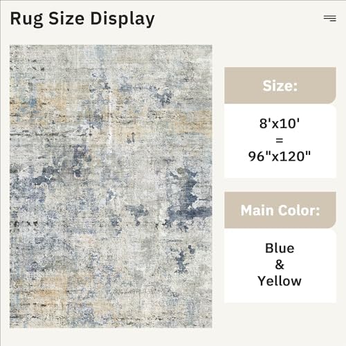 Soalmost Abstract Rug 8x10 Large Living Room Area Rugs Washable Blue/Yellow - Image 5