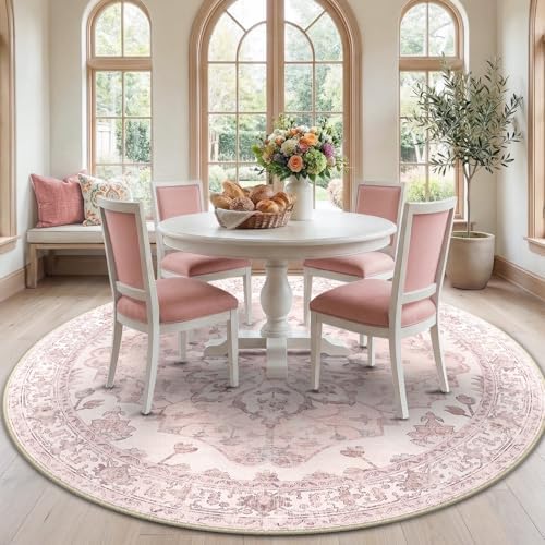 RELEANY Washable Area Rug, Round 7ft, Pink by RELEANY