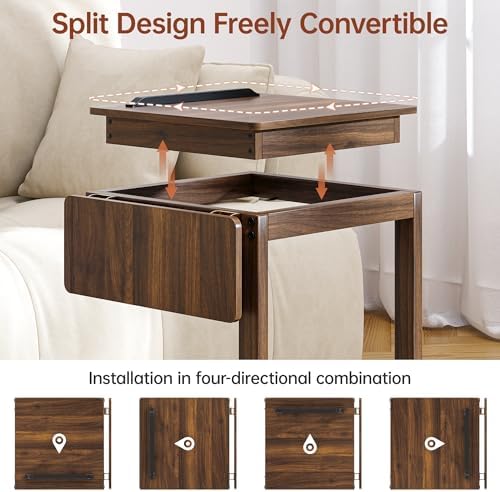 OtterOasis C Shaped End Table for Couch Rolling Side with Wheels Walnut - Image 4