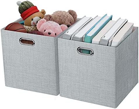 Thicker Fabric Storage Cubes 13 inch Collapsible Storage Bins for Organization, Cubby Storage Boxes for Organizing Shelf Cabinet Bookcase, 2pcs, Sliver Grey by Posprica
