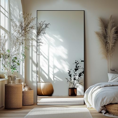 Delma Full Length Mirror with Stand, 70x30 Black Floor Mirror by Delma