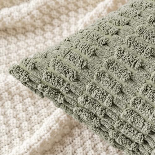MIULEE Corduroy Decorative Throw Pillow Covers 20x20 Light Olive Pack of 2 - Image 4