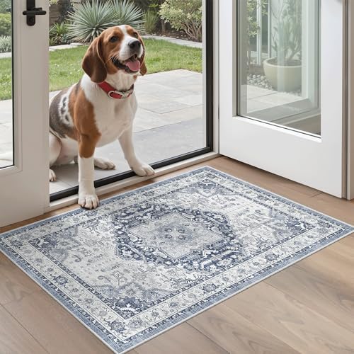 Madane Washable Area Rug 2x3 Small Entryway Rugs Non-Slip, Navy/White - Image 2