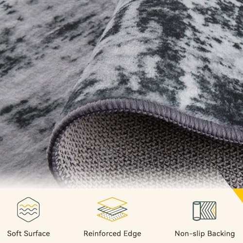 RELEANY Washable Round 6ft Area Rug for Living Room Black White - Image 3