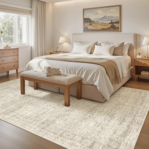 Soalmost 5x8 Area Rugs Beige Low Pile Washable Trendy Faded Style Rug - Image 2