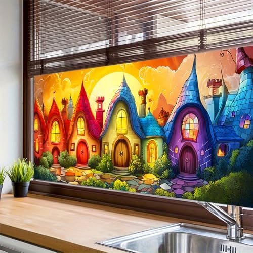 HOMETITUTE Rainbow Fairy Tale Village Window Cling 39.3x17.7 Inch PVC - Image 4