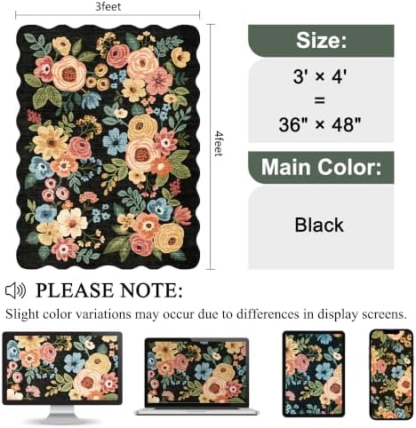 DUKINO 3x4 Rug, Non Slip Floral Washable Area Rug for Entryway, Black - Image 2