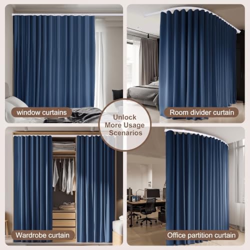 MaKefeile Room Divider Curtains & Flexible Bendable Tracks Set,Privacy Dividers Ceiling Track Window Blackout Curtains for Living Room Bedroom (W120 × H84 in 1 Panel Navy Blue Drape & White Rail) - Image 6