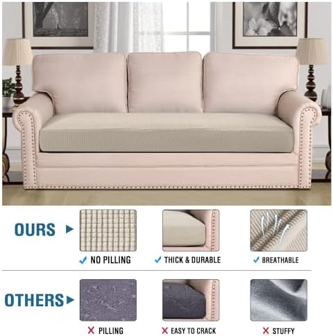 H.VERSAILTEX Super Stretch Individual Seat Cushion Covers Sofa Covers Couch Cushion Covers Slipcover Sets Thick Jacquard Textured Twill Fabric (1 Piece Sofa Cushion Cover, Island Fossi) - Image 2