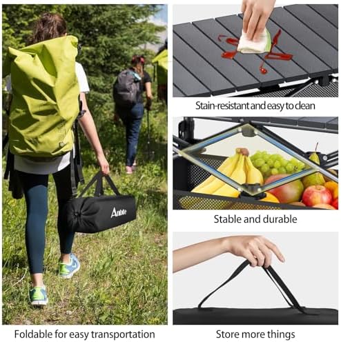 Anbte 3ft Aluminum Roll Top Folding Camping Table, Portable, 32”X16”, Black - Image 5