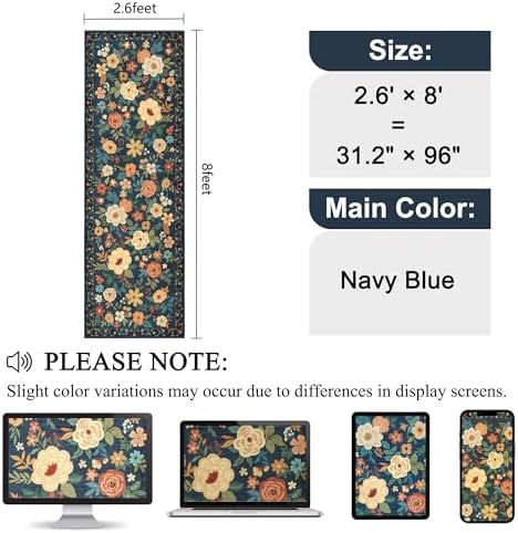 DUKINO 2.6x8 Runner Rug, Washable Runner Rug for Hallway Non Slip Navy Blue - Image 2