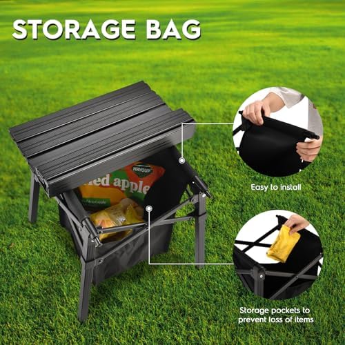 16''Small Camping Side Table with Carry Bag and Storage,Black - Image 6