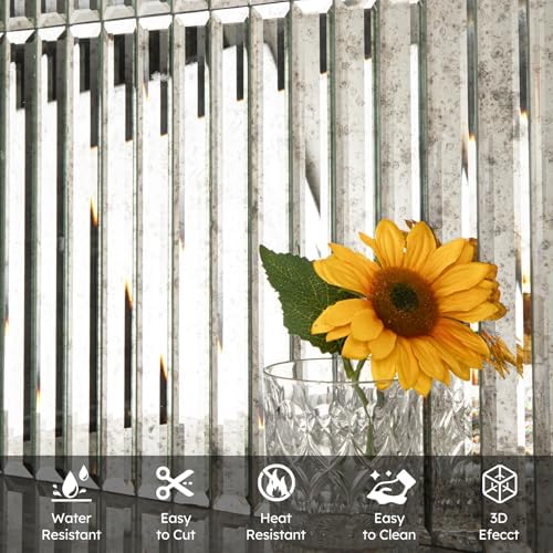 Diflart Peel and Stick Mirror Backsplash Tile, Light Antique, 11.8 x 11.8 Inch, Beveled Mirror Strip Tile for Kitchen Bathroom Bar Accent Wall, Pack of 5 Sheets - Image 5