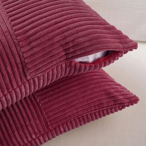 Fancy Homi 2 Packs Burgundy Long Lumbar Decorative Throw Pillow Covers 16x24 Inch for Couch Bed Sofa, Rustic Farmhouse Boho Home Decor, Soft Striped Corduroy Rectangle Accent Cushion Case 40x60 cm - Image 4