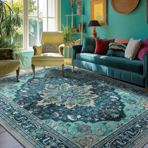 RELEANY Washable Area Rug, 5'x7', Teal by RELEANY