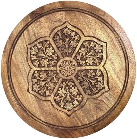 COTTON CRAFT Solid Wood End Table - 18 Inch Round Natural Hand Carved Table - Image 4