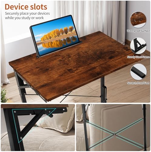 24 inch Foldable TV Tray Table, Foldable Portable C-Shaped Sofa end Table, Oversized Sofa Side Laptop Desk, Suitable for Living Room and Bedroom (2, Rustic Brown) - Image 4