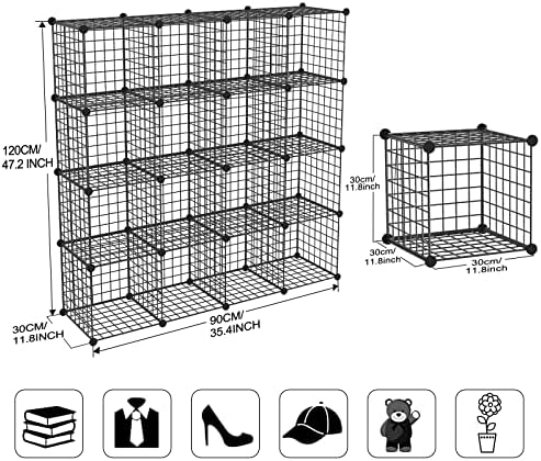 Wire Storage Cubes, Metal Storage Shelves Bookshelf, Stackable Modular Closet Organizer for Bedroom Living Room, Office, Black (16 Cubes, Iron) - Image 3