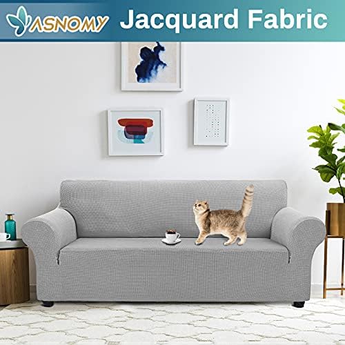 Asnomy Stretch Couch Covers for Sofa Washable, 3 Cushion Couch,Silver - Image 2