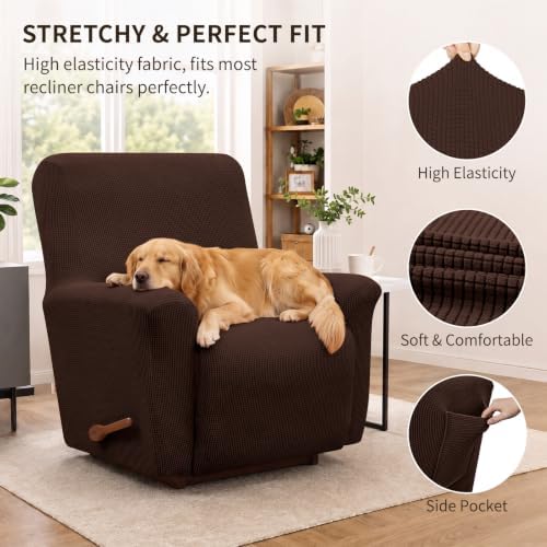 KEKUOU Recliner Chair Covers, 1-Piece Lazy Boy Recliner Covers, Chocolate - Image 2