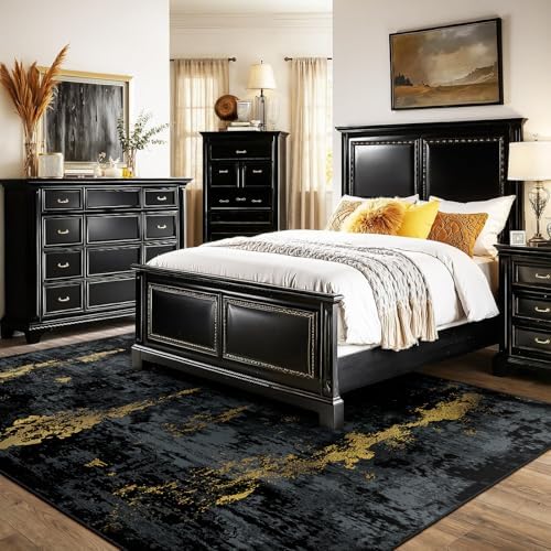 RELEANY Washable 5'x7' Abstract Area Rug for Living Room Black Gold - Image 2