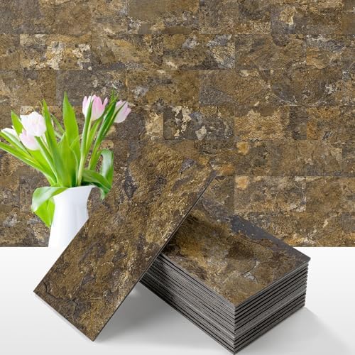 Vamos Tile 100 Pieces Peel and Stick Backsplash Tiles, 3" x 6" PVC Subway Tile, Rust Slate Stick on Backsplash Tiles for Kitchen/Bathroom/Fireplace/Laundry/Camper by VamosTile