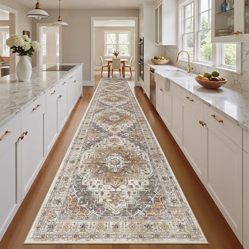 Madane Hallway Runner Rug 2'6''x16' Kitchen Runners Vintage, Turmeric/Grey - Image 4