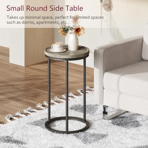 YAUKOMEL Small Round Side Table,Round Sofa End Table Greige - Image 3